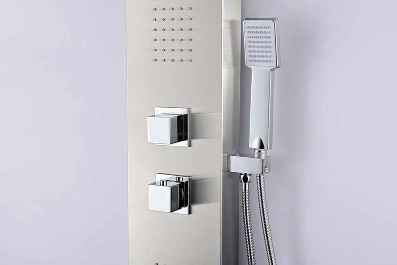 Anzzi EXPANSE Series 64 in. Full Body Shower Panel System with Heavy Rain Shower and Spray Wand in Brushed Steel