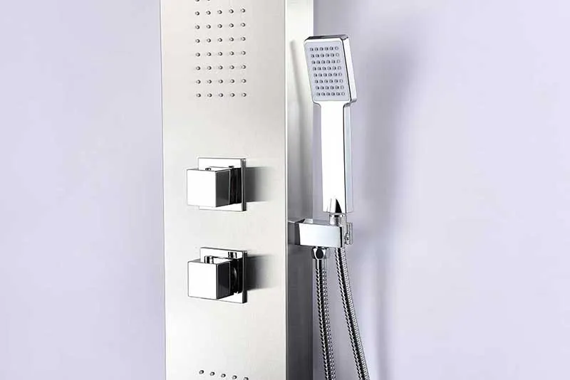 Anzzi EXPANSE Series 64 in. Full Body Shower Panel System with Heavy Rain Shower and Spray Wand in Brushed Steel