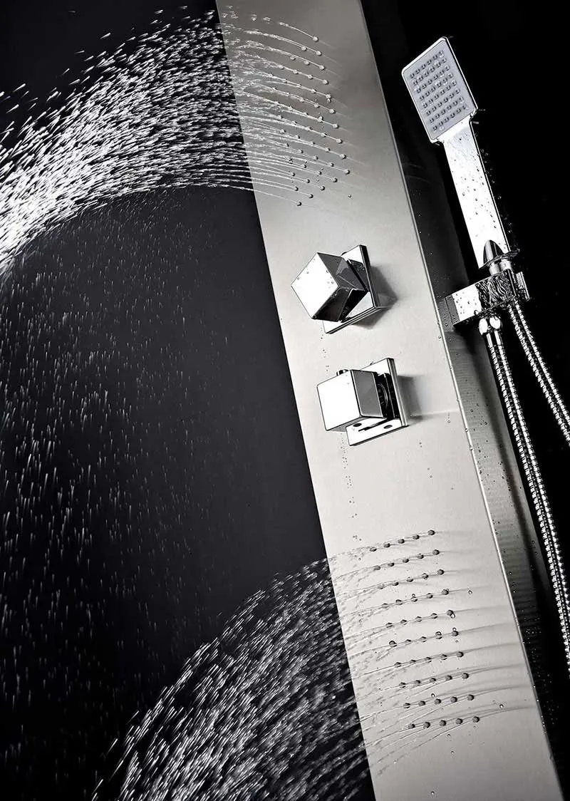 Anzzi EXPANSE Series 64 in. Full Body Shower Panel System with Heavy Rain Shower and Spray Wand in Brushed Steel