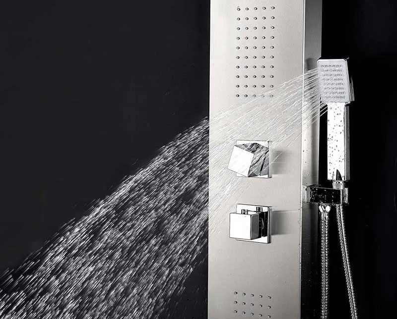Anzzi EXPANSE Series 64 in. Full Body Shower Panel System with Heavy Rain Shower and Spray Wand in Brushed Steel