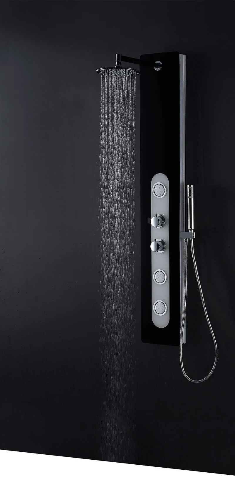 Anzzi LANDE Series 56 in. Full Body Shower Panel System with Heavy Rain Shower and Spray Wand in Black