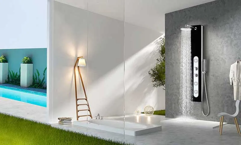 Anzzi LANDE Series 56 in. Full Body Shower Panel System with Heavy Rain Shower and Spray Wand in Black