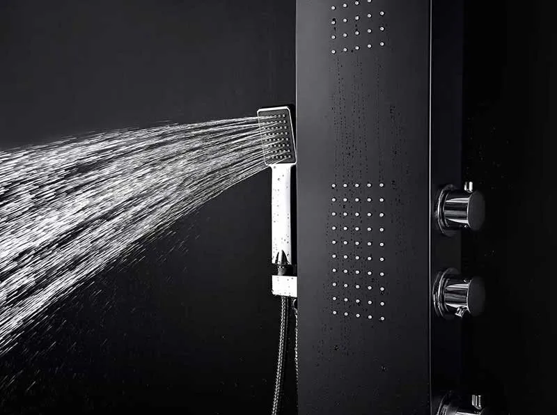 Anzzi LEVEL Series 66 in. Full Body Shower Panel System with Heavy Rain Shower and Spray Wand in Black