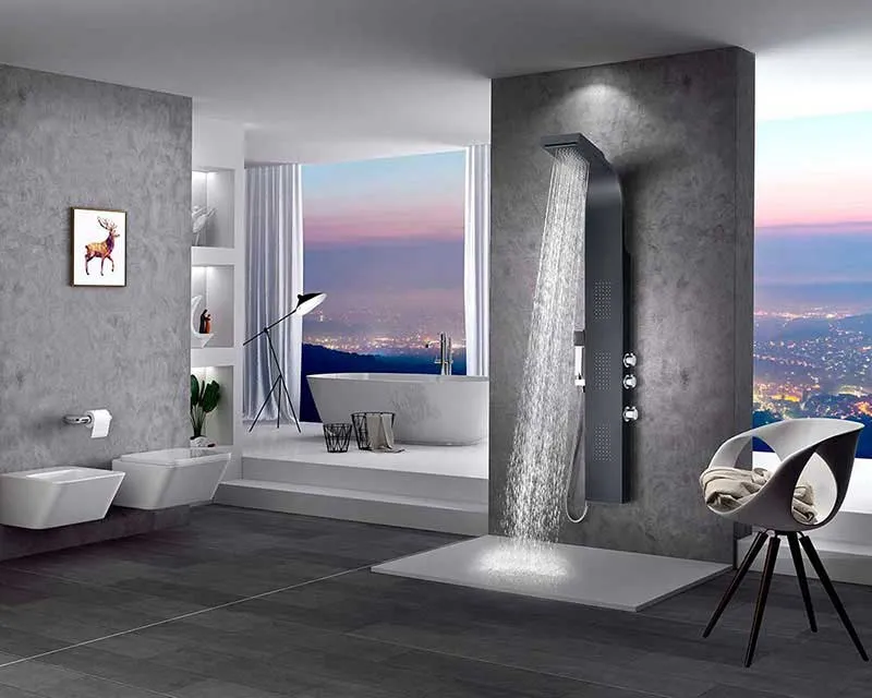 Anzzi LEVEL Series 66 in. Full Body Shower Panel System with Heavy Rain Shower and Spray Wand in Black
