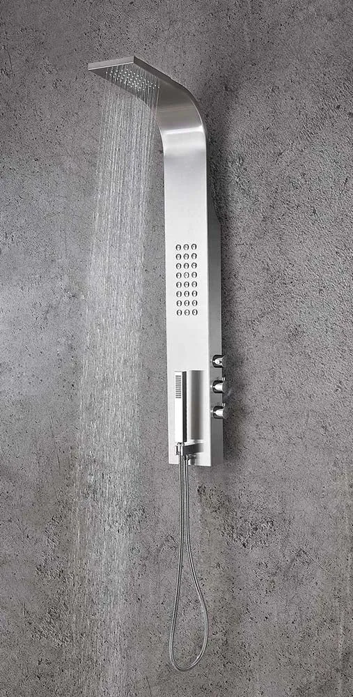 Anzzi Pier 48 in. Full Body Shower Panel with Heavy Rain Shower and Spray Wand in Brushed Steel