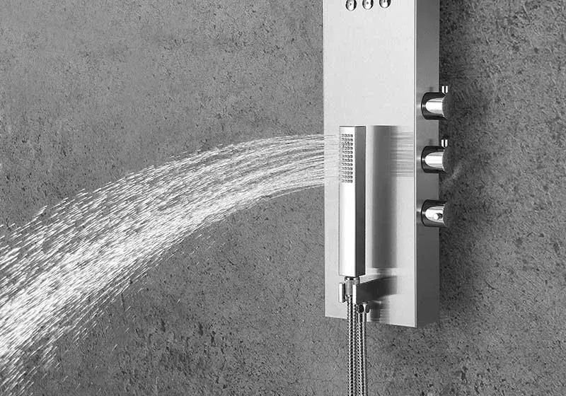 Anzzi Pier 48 in. Full Body Shower Panel with Heavy Rain Shower and Spray Wand in Brushed Steel