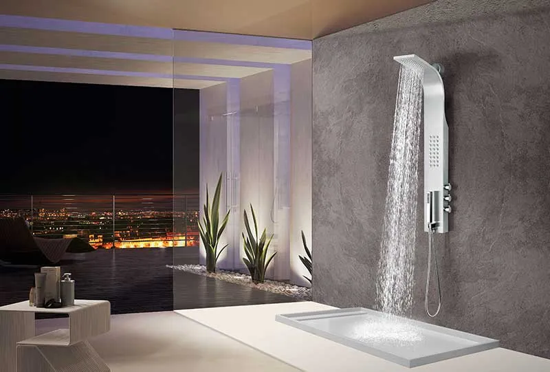 Anzzi Pier 48 in. Full Body Shower Panel with Heavy Rain Shower and Spray Wand in Brushed Steel