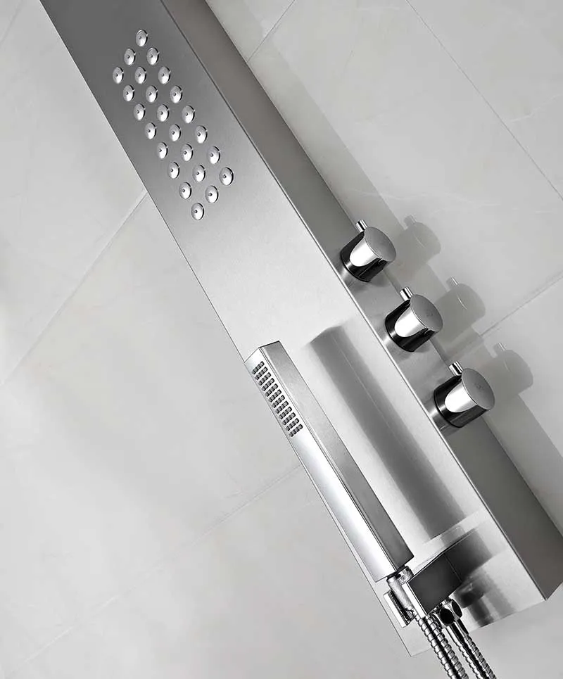 Anzzi Pier 48 in. Full Body Shower Panel with Heavy Rain Shower and Spray Wand in Brushed Steel