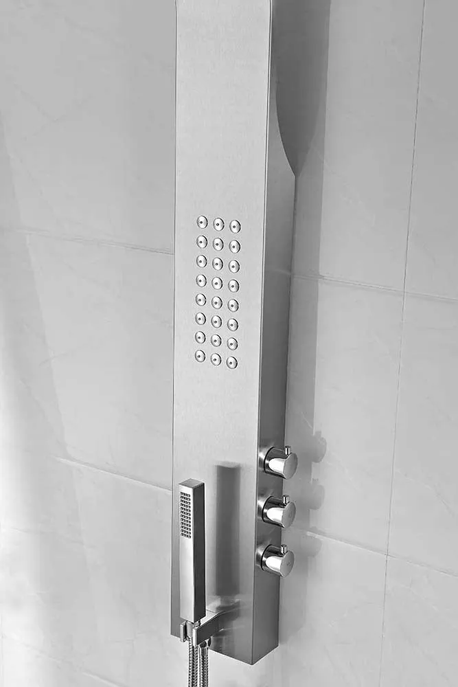Anzzi Pier 48 in. Full Body Shower Panel with Heavy Rain Shower and Spray Wand in Brushed Steel