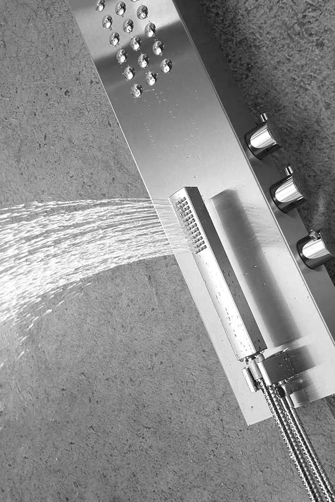 Anzzi Pier 48 in. Full Body Shower Panel with Heavy Rain Shower and Spray Wand in Brushed Steel