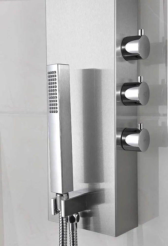 Anzzi Pier 48 in. Full Body Shower Panel with Heavy Rain Shower and Spray Wand in Brushed Steel