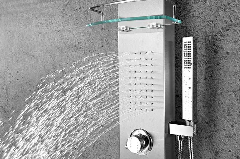 Anzzi Pioneer 44 in. Full Body Shower Panel with Heavy Rain Shower and Spray Wand in Brushed Steel