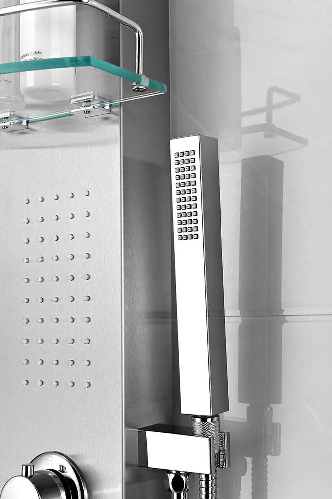 Anzzi Pioneer 44 in. Full Body Shower Panel with Heavy Rain Shower and Spray Wand in Brushed Steel