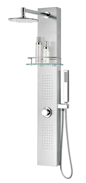 Anzzi Pioneer 44 in. Full Body Shower Panel with Heavy Rain Shower and Spray Wand in Brushed Steel