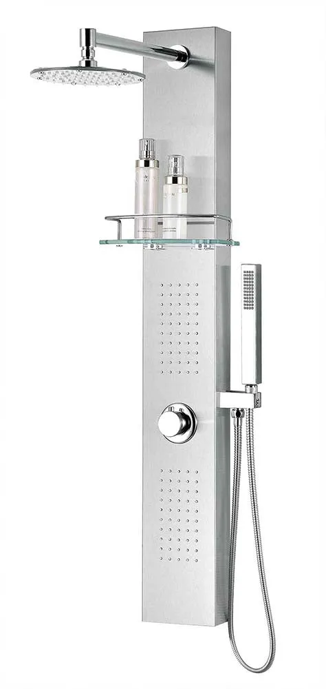 Anzzi Pioneer 44 in. Full Body Shower Panel with Heavy Rain Shower and Spray Wand in Brushed Steel