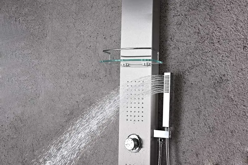 Anzzi Pioneer 44 in. Full Body Shower Panel with Heavy Rain Shower and Spray Wand in Brushed Steel
