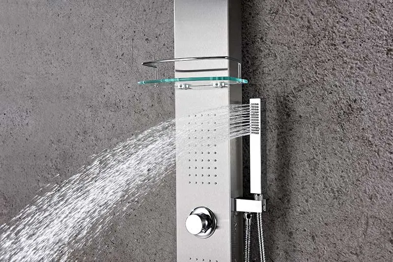 Anzzi Pioneer 44 in. Full Body Shower Panel with Heavy Rain Shower and Spray Wand in Brushed Steel