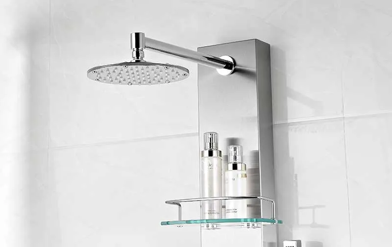 Anzzi Pioneer 44 in. Full Body Shower Panel with Heavy Rain Shower and Spray Wand in Brushed Steel