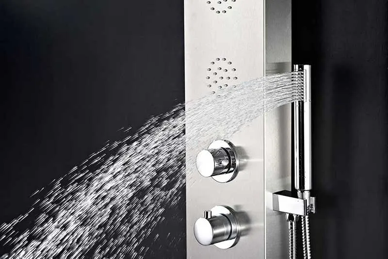 Anzzi PRAIRE Series 64 in. Full Body Shower Panel System with Heavy Rain Shower and Spray Wand in Brushed Steel