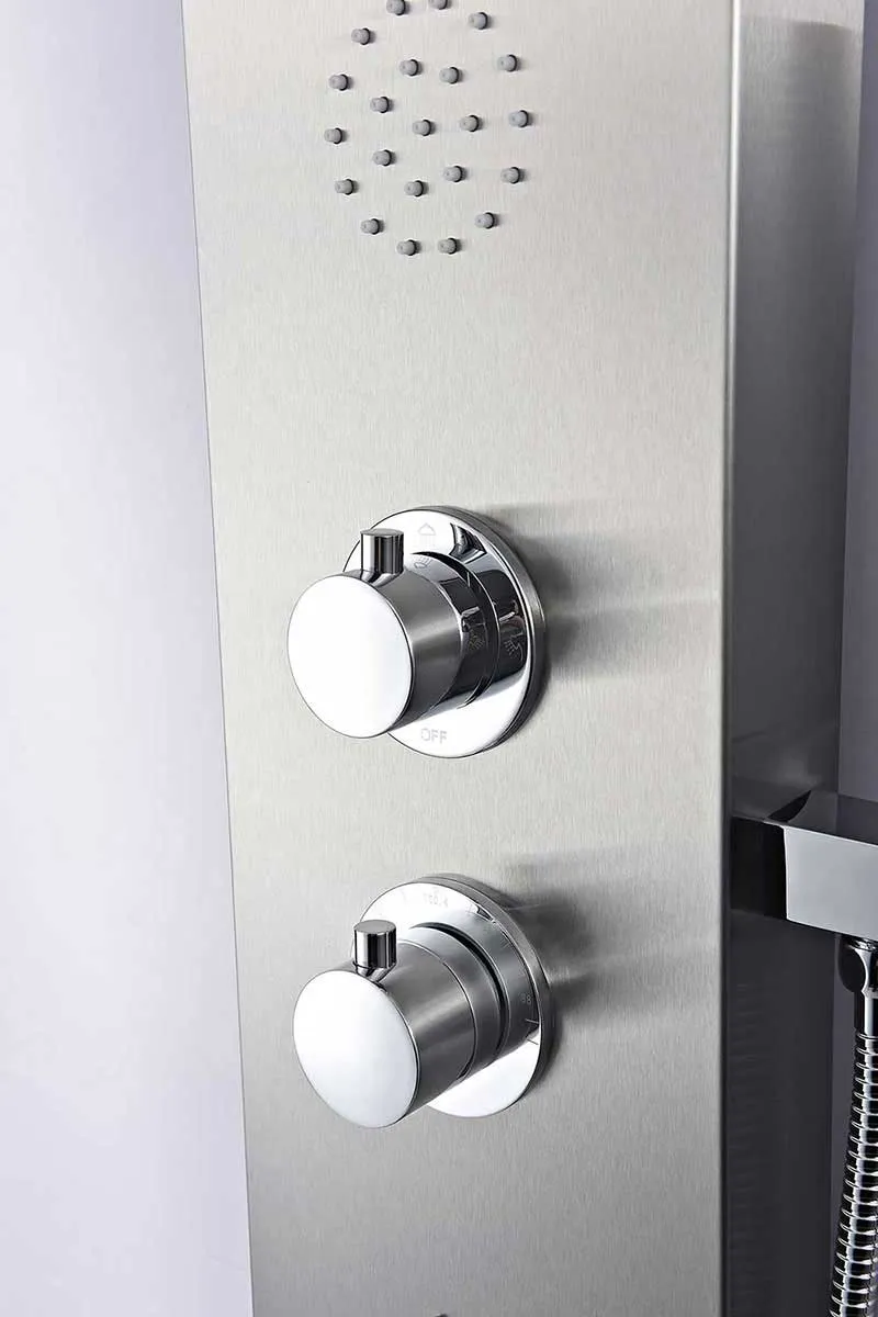 Anzzi PRAIRE Series 64 in. Full Body Shower Panel System with Heavy Rain Shower and Spray Wand in Brushed Steel