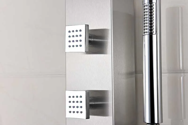 Anzzi Sans 40 in. Full Body Shower Panel with Heavy Rain Shower and Spray Wand in Brushed Steel