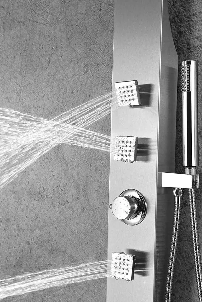 Anzzi Sans 40 in. Full Body Shower Panel with Heavy Rain Shower and Spray Wand in Brushed Steel
