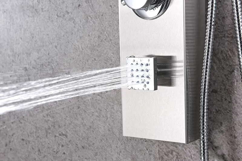 Anzzi Sans 40 in. Full Body Shower Panel with Heavy Rain Shower and Spray Wand in Brushed Steel