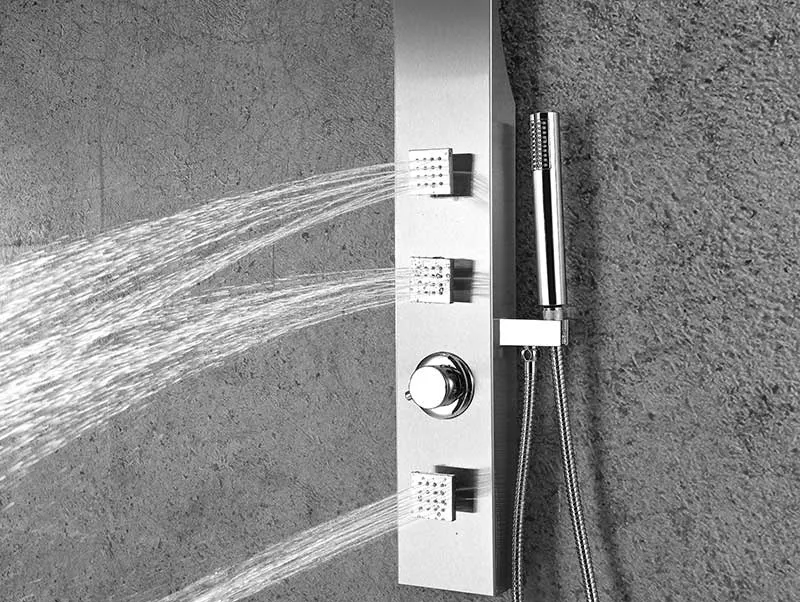 Anzzi Sans 40 in. Full Body Shower Panel with Heavy Rain Shower and Spray Wand in Brushed Steel
