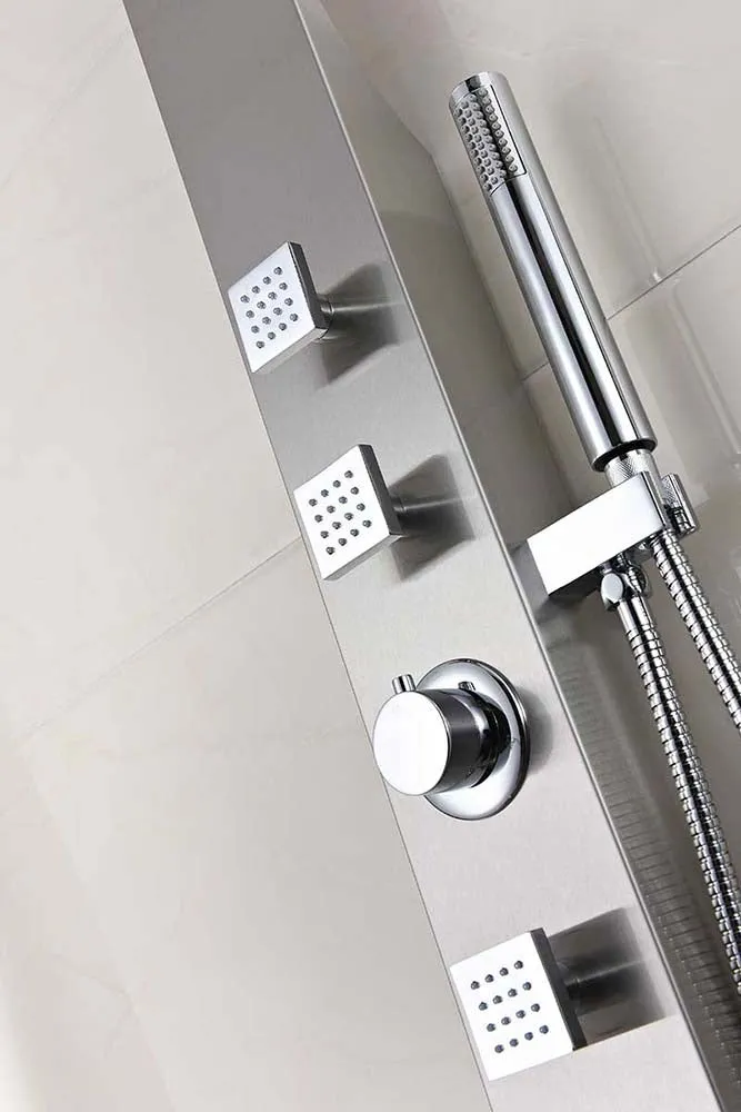 Anzzi Sans 40 in. Full Body Shower Panel with Heavy Rain Shower and Spray Wand in Brushed Steel