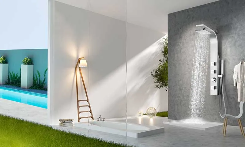 Anzzi Sans 40 in. Full Body Shower Panel with Heavy Rain Shower and Spray Wand in Brushed Steel