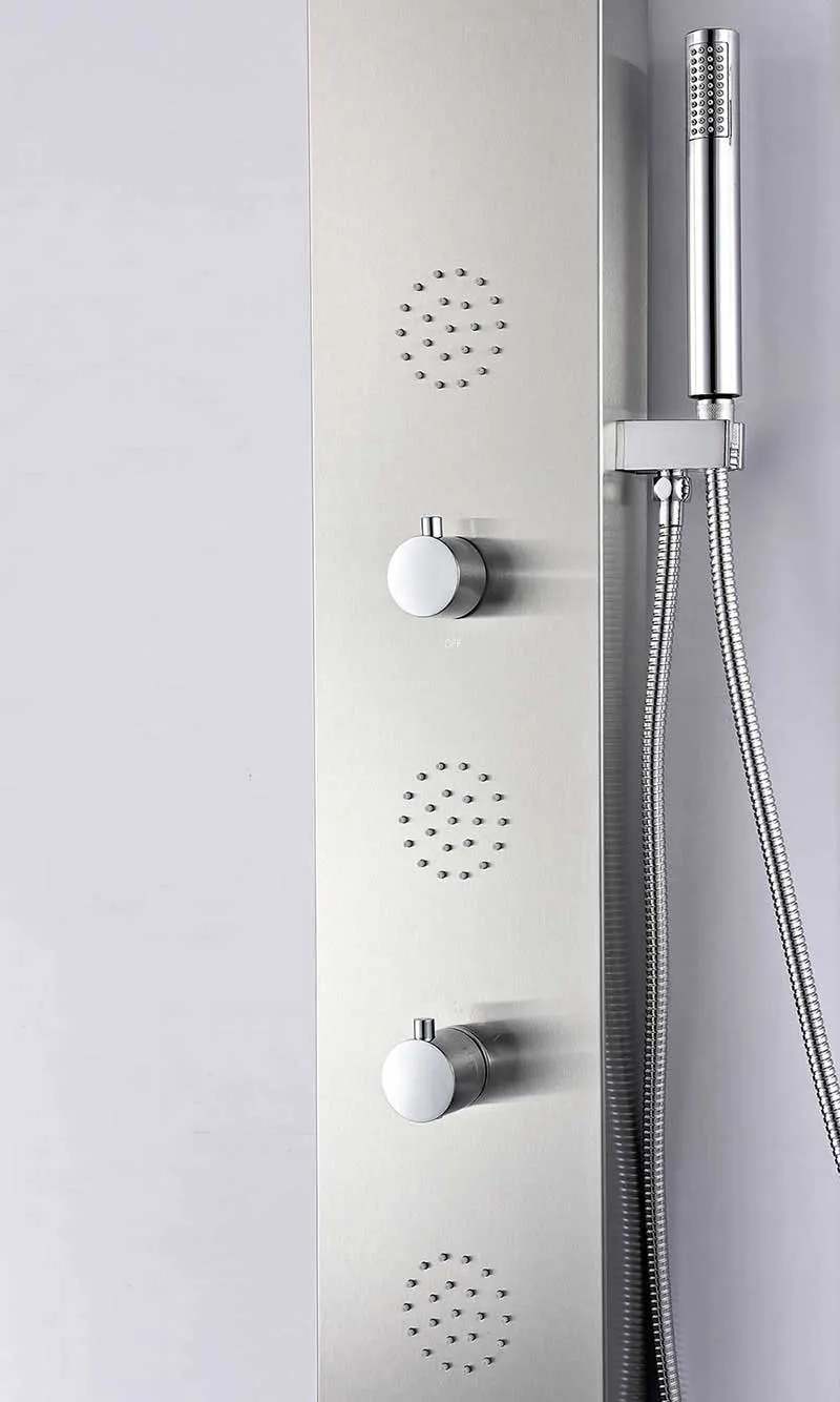 Anzzi TUNDRA Series 52 in. Full Body Shower Panel System with Heavy Rain Shower and Spray Wand in Brushed Steel