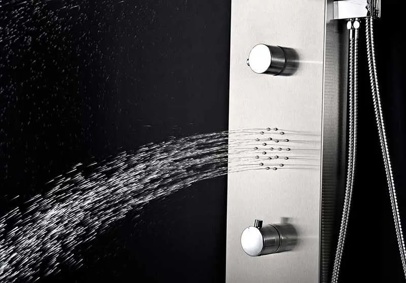 Anzzi TUNDRA Series 52 in. Full Body Shower Panel System with Heavy Rain Shower and Spray Wand in Brushed Steel
