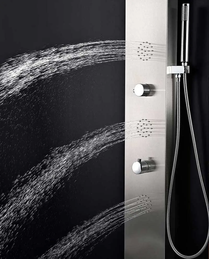 Anzzi TUNDRA Series 52 in. Full Body Shower Panel System with Heavy Rain Shower and Spray Wand in Brushed Steel