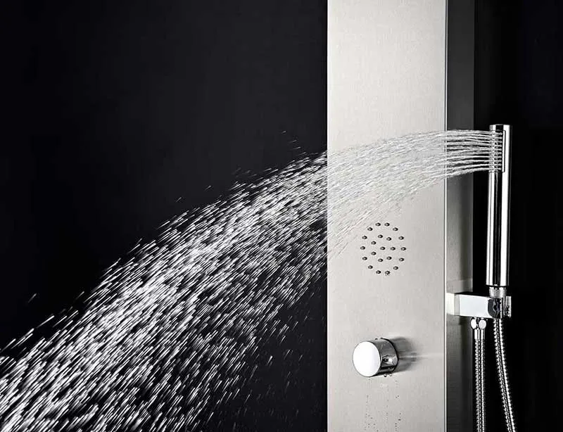 Anzzi TUNDRA Series 52 in. Full Body Shower Panel System with Heavy Rain Shower and Spray Wand in Brushed Steel