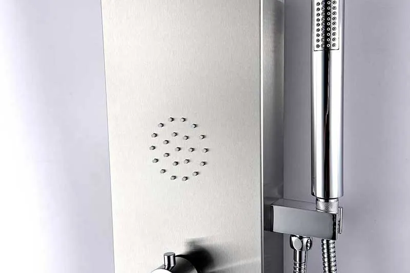 Anzzi TUNDRA Series 52 in. Full Body Shower Panel System with Heavy Rain Shower and Spray Wand in Brushed Steel