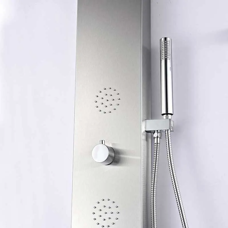 Anzzi TUNDRA Series 52 in. Full Body Shower Panel System with Heavy Rain Shower and Spray Wand in Brushed Steel