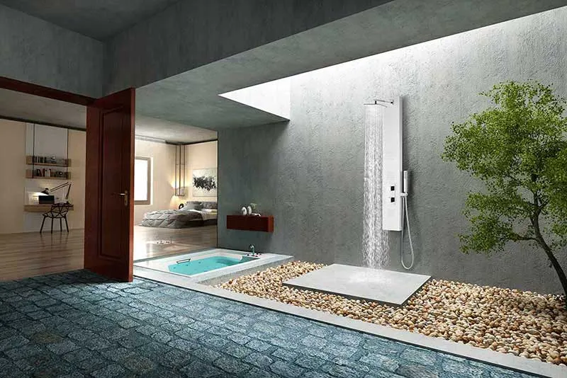 Anzzi VEGA Series 56 in. Full Body Shower Panel System with Heavy Rain Shower and Spray Wand in White