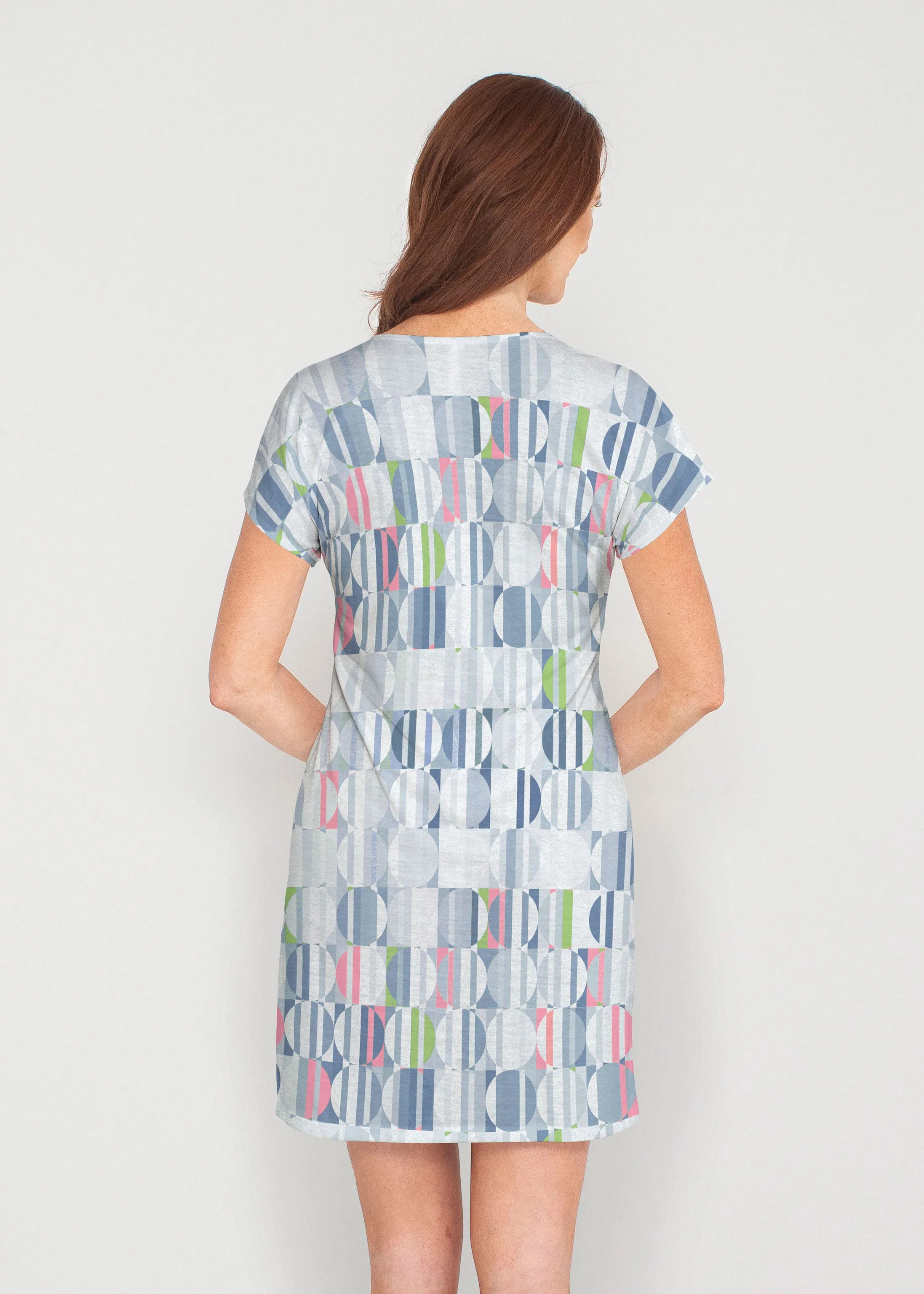 Around We Go (8012) ~ French Terry Short Sleeve Crew Dress
