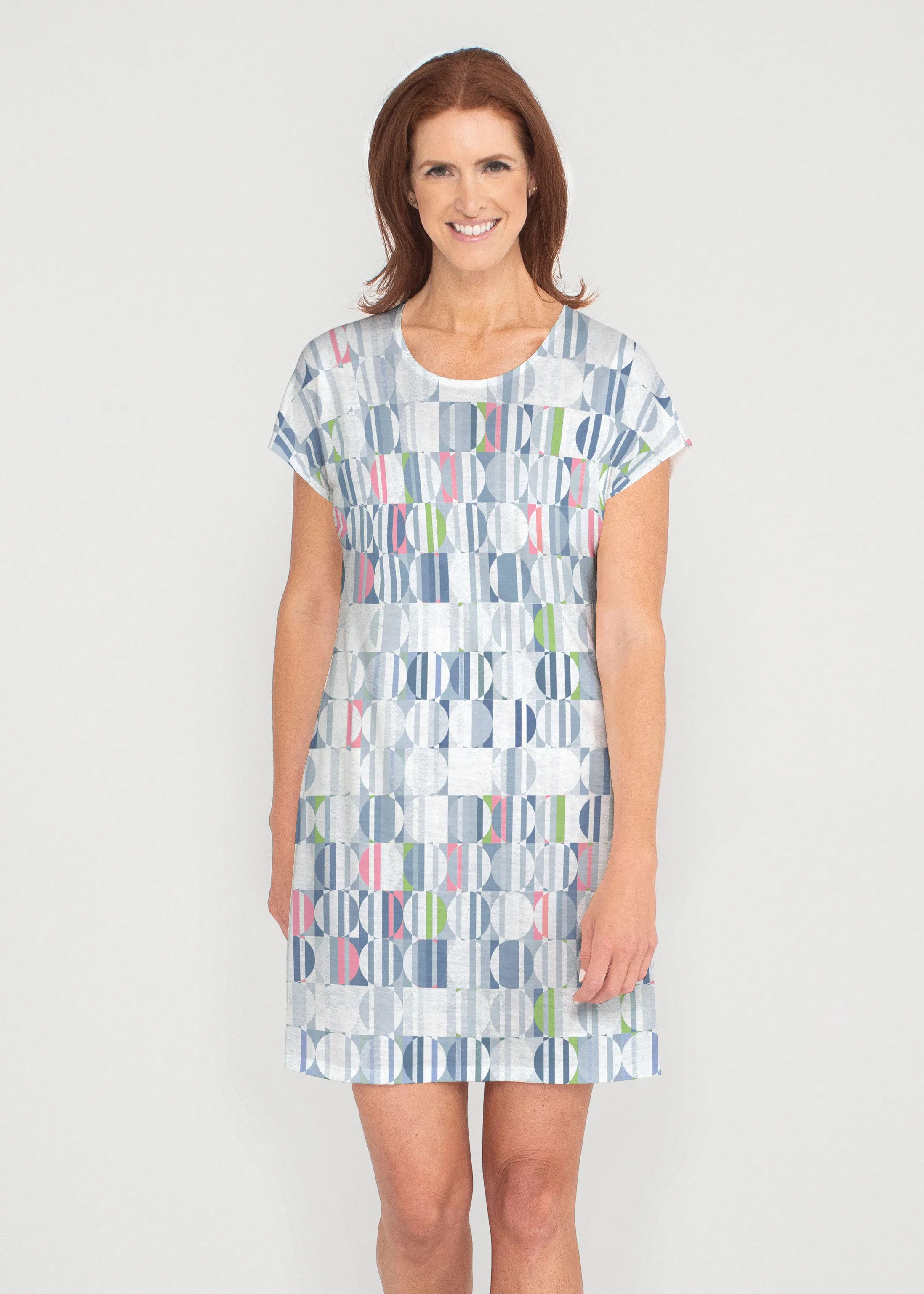Around We Go (8012) ~ French Terry Short Sleeve Crew Dress