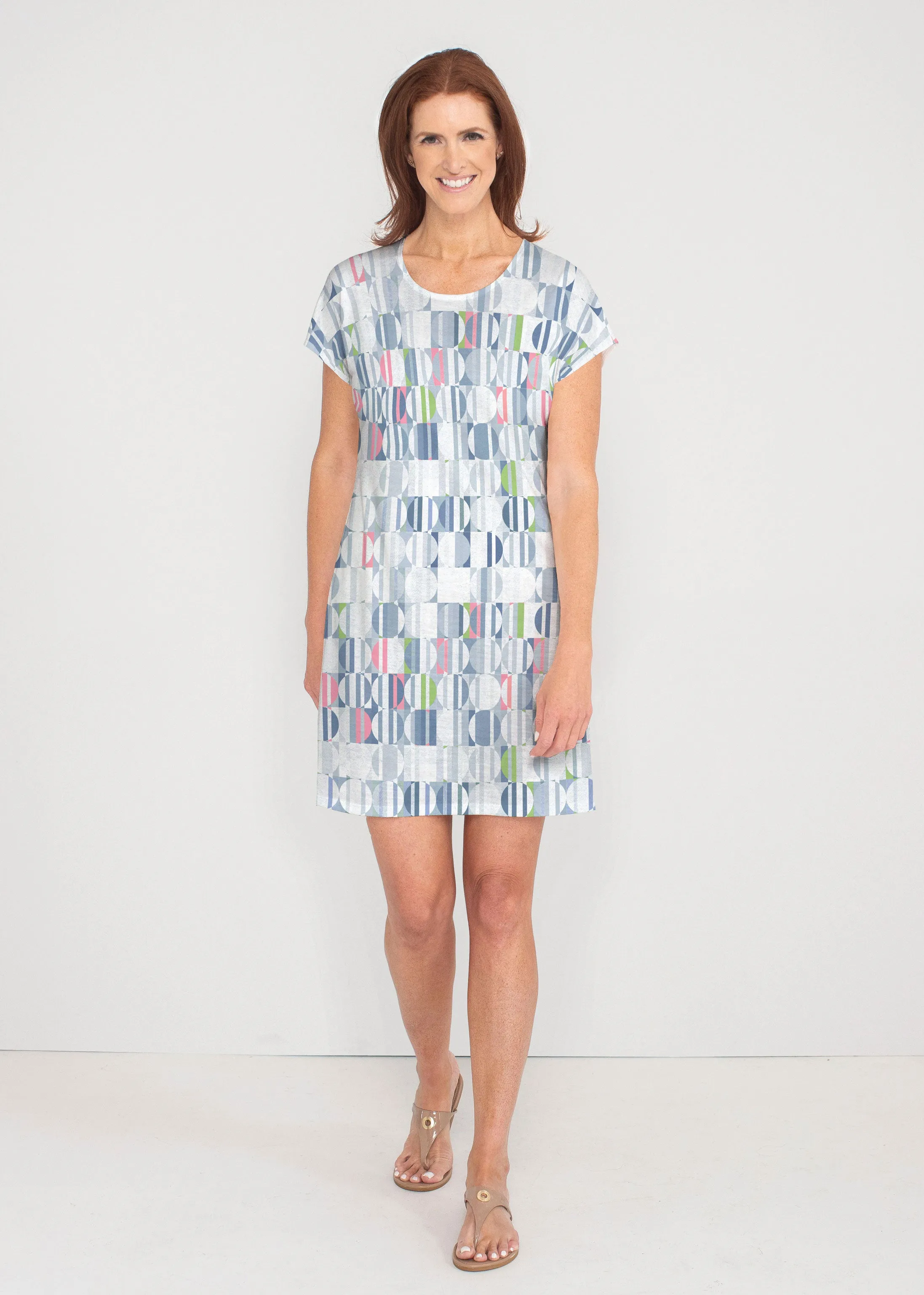 Around We Go (8012) ~ French Terry Short Sleeve Crew Dress