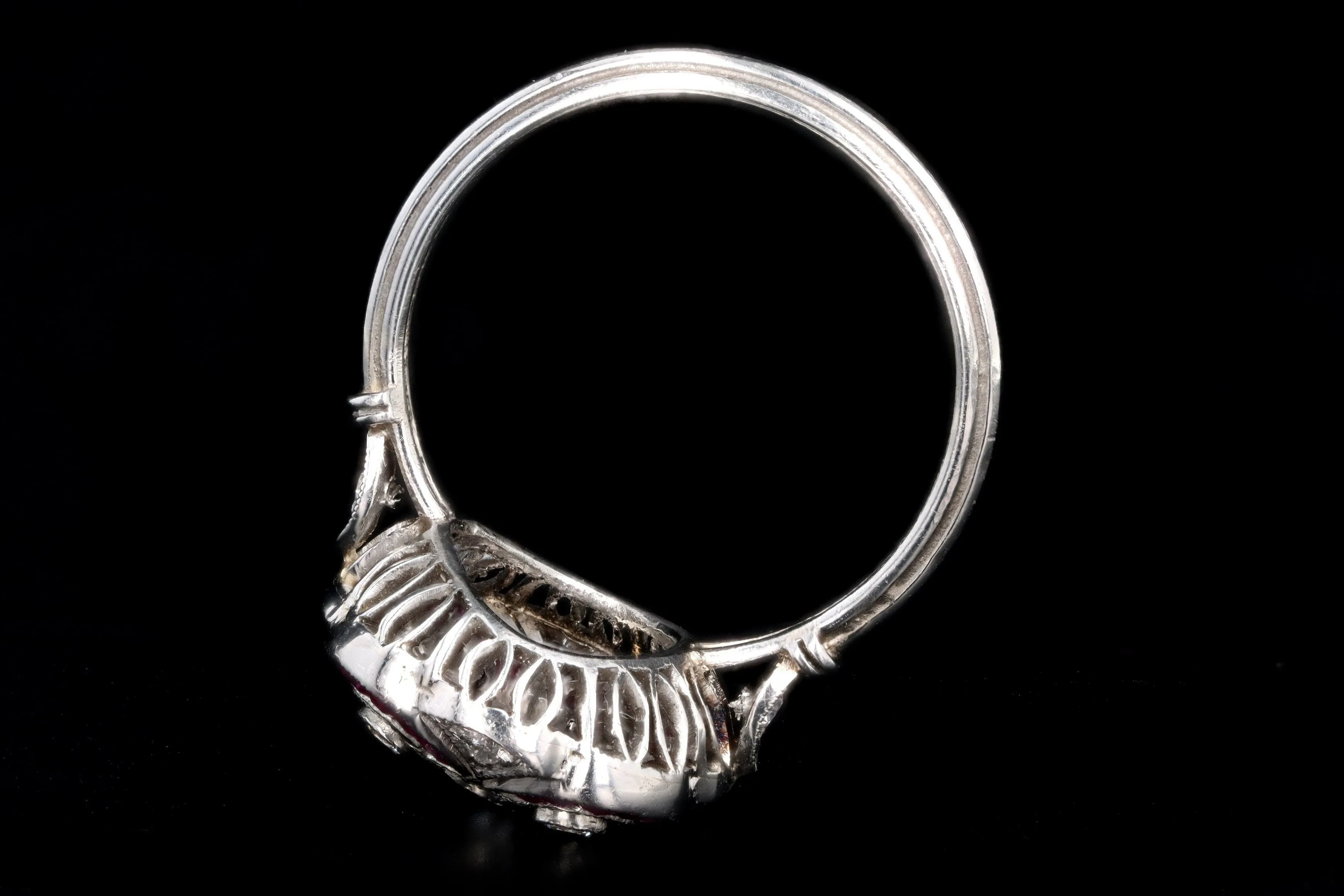 Art Deco Inspired Platinum Diamond & French Cut Natural Ruby Ring