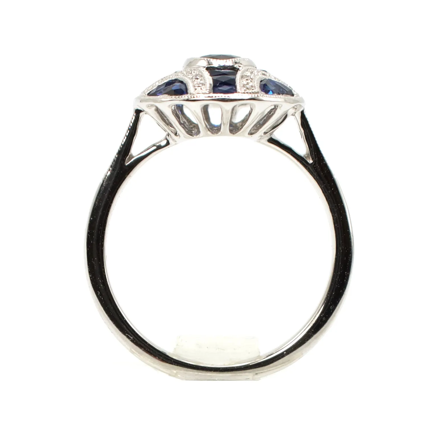 Art Deco Style Oval and French Cut Sapphire and Diamond Ring
