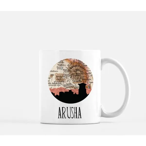 Arusha, Tanzania city skyline with vintage Arusha map