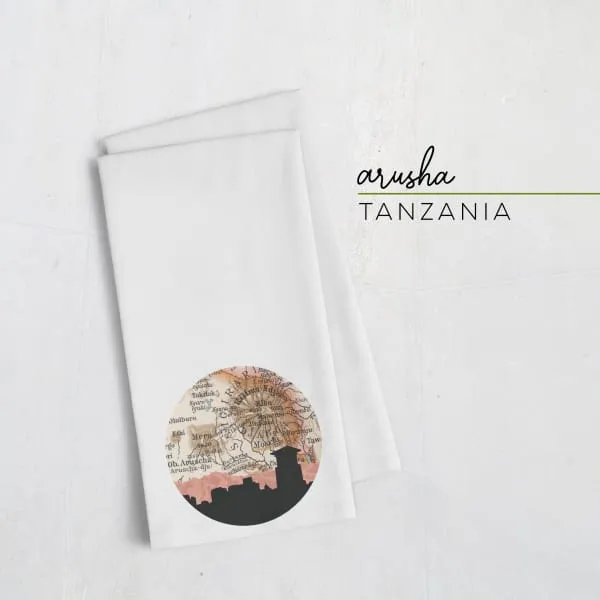 Arusha, Tanzania city skyline with vintage Arusha map