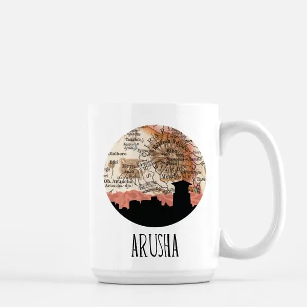 Arusha, Tanzania city skyline with vintage Arusha map