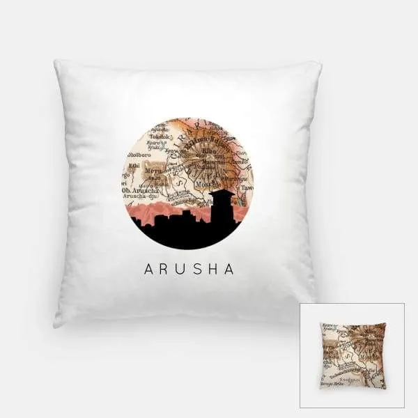 Arusha, Tanzania city skyline with vintage Arusha map