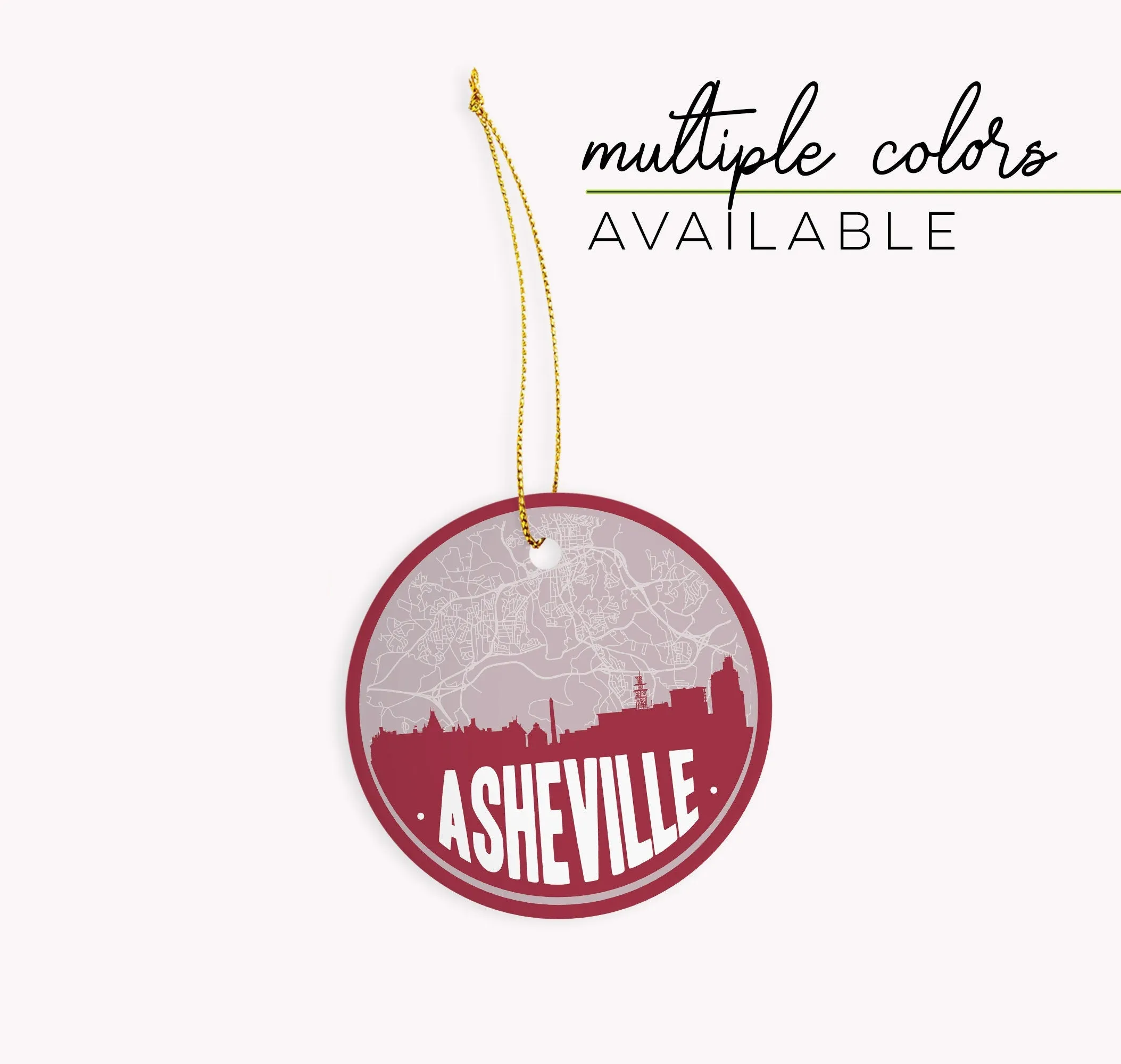Asheville NC map skyline ceramic Christmas ornament, Asheville NC state ornament, Asheville NC ornament, North Carolina Christmas