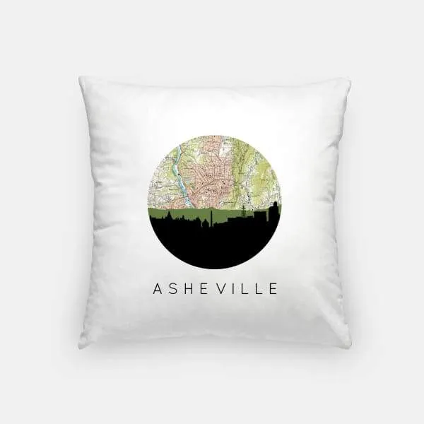 Asheville, North Carolina city skyline with vintage Asheville map