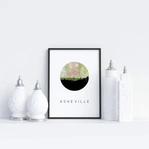 Asheville, North Carolina city skyline with vintage Asheville map
