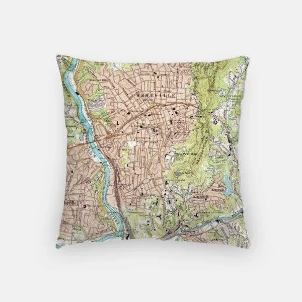 Asheville, North Carolina city skyline with vintage Asheville map